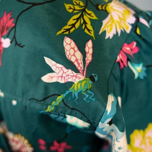 SOLD * MAEVE ANTHROPOLOGIE Emerald Green Floral Bird Butterfly Dress - Picture 15 of 17